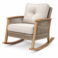 Sedia a dondolo in legno di teak e corda intrecciata beige