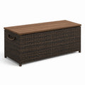 Baule da giardino in rattan sintetico marrone con coperchio in legno di acacia
