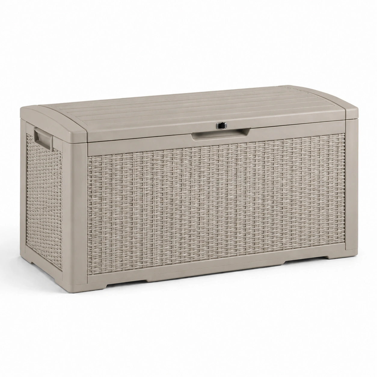 Baule da giardino in plastica effetto rattan color sabbia 120x55x60 cm