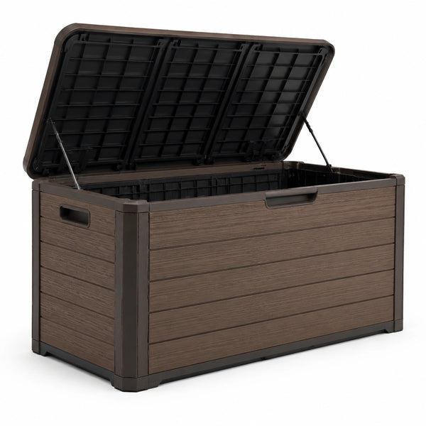 Baule da giardino in resina marrone 120x45x58 cm