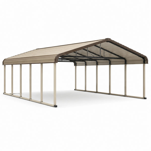 Tettoia per Auto in Metallo e Policarbonato Beige 600x300 cm