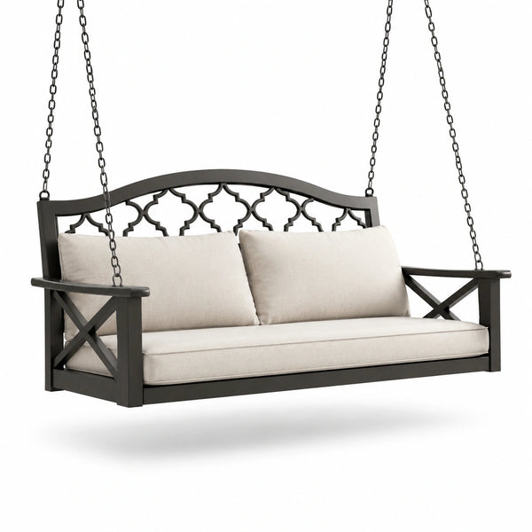 Altalena da Veranda in Metallo con Cuscini in Tessuto Poliestere Beige