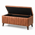 Cassapanca in similpelle marrone con gambe in legno solido 120x40x45 cm