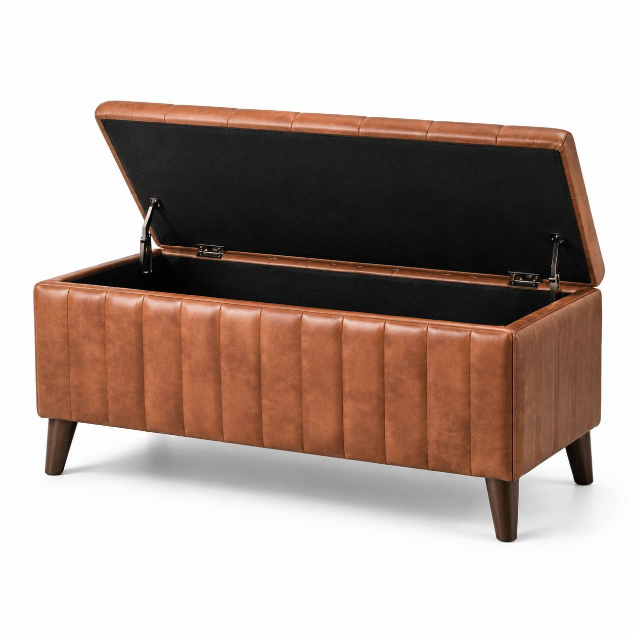 Cassapanca in similpelle marrone con gambe in legno solido 120x40x45 cm